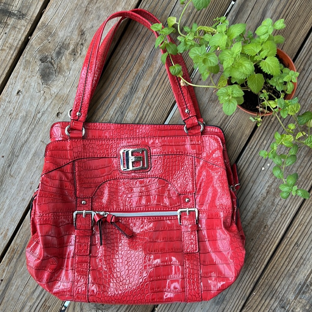Red Faux Snakeskin Crocodile Skin Guess Purse Shoulder Bag